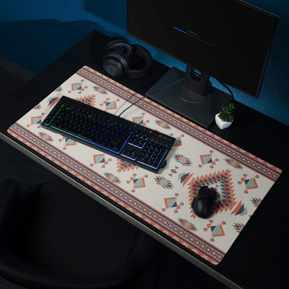Aztec tribal geometric cream red teal gaming mouse pad with non-slip backing