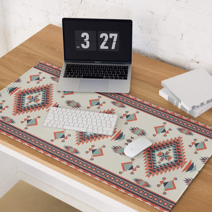 Aztec tribal geometric cream red teal large gaming mouse pad with non-slip backing