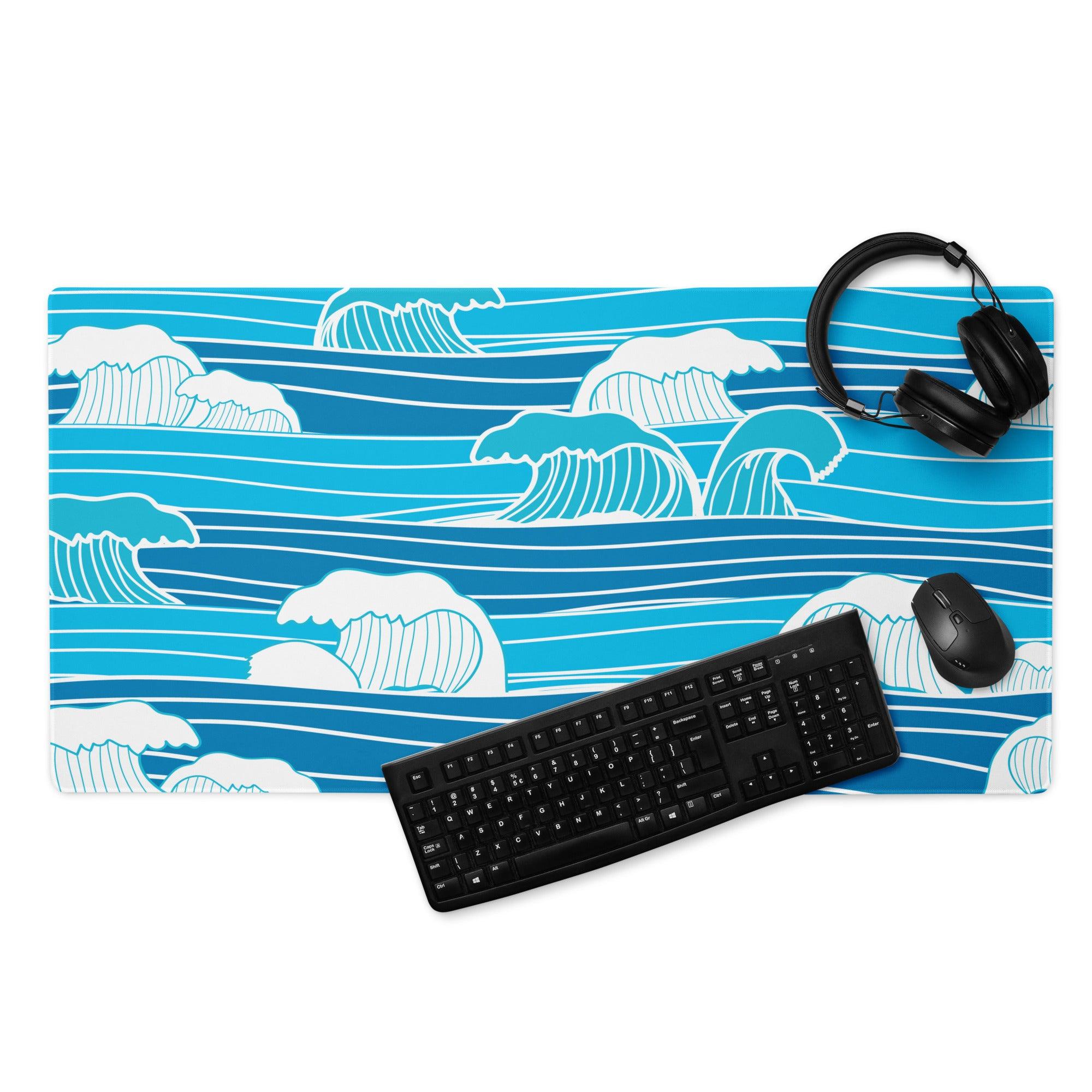 Blue ocean wave patterned gaming mouse pad with non-slip surface