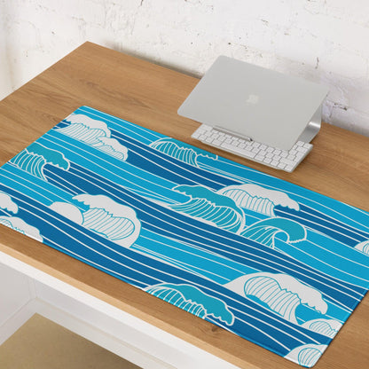 Blue ocean wave patterned rectangular gaming mouse pad with non-slip surface