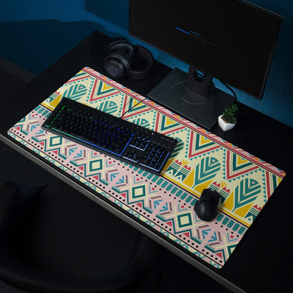 Bohemian tribal gaming mouse pad with vibrant multicolor pattern