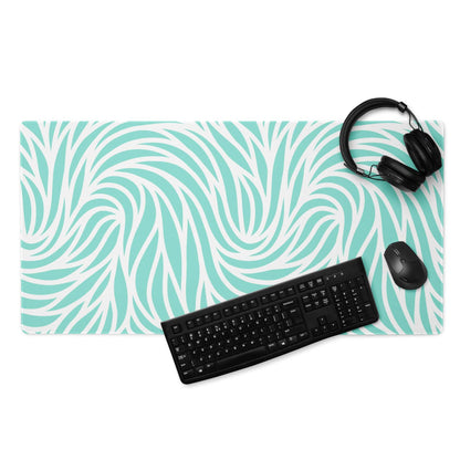 Vibrant mint green white abstract leaf pattern rectangular desk mat