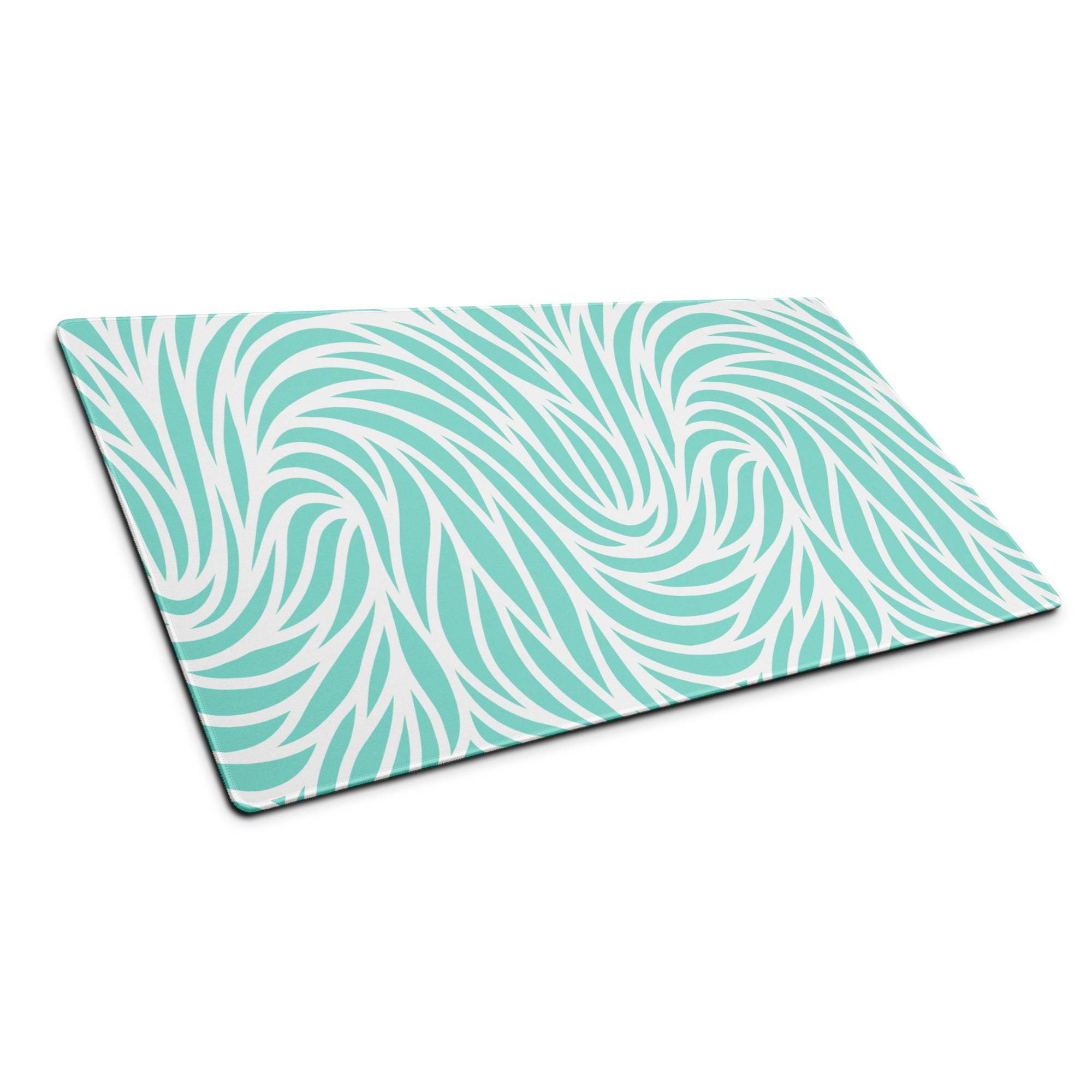 Teal white wave pattern cutting board on large gaming mouse pad