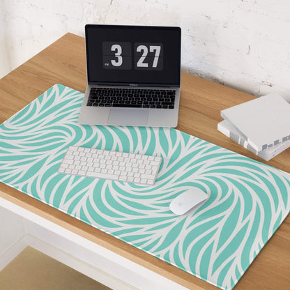 Vibrant turquoise wave pattern large gaming mouse pad with non-slip stitched surface