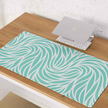 Vibrant turquoise wave pattern large gaming mouse pad with teal white swirls
