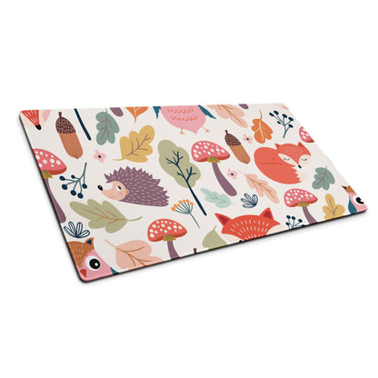 Whimsical woodland foxes gaming mouse pad with non-slip base