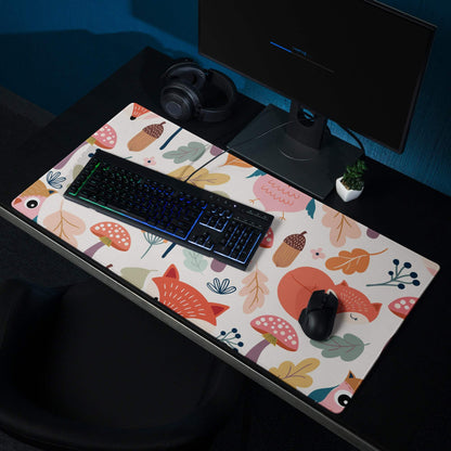 Colorful whimsical woodland foxes mouse pad with autumn pattern, large non-slip gaming mat
