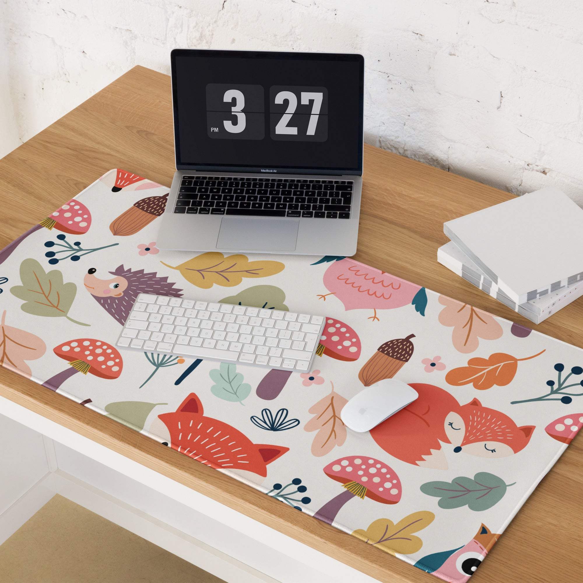 Colorful whimsical woodland animals gaming mouse pad with non-slip base
