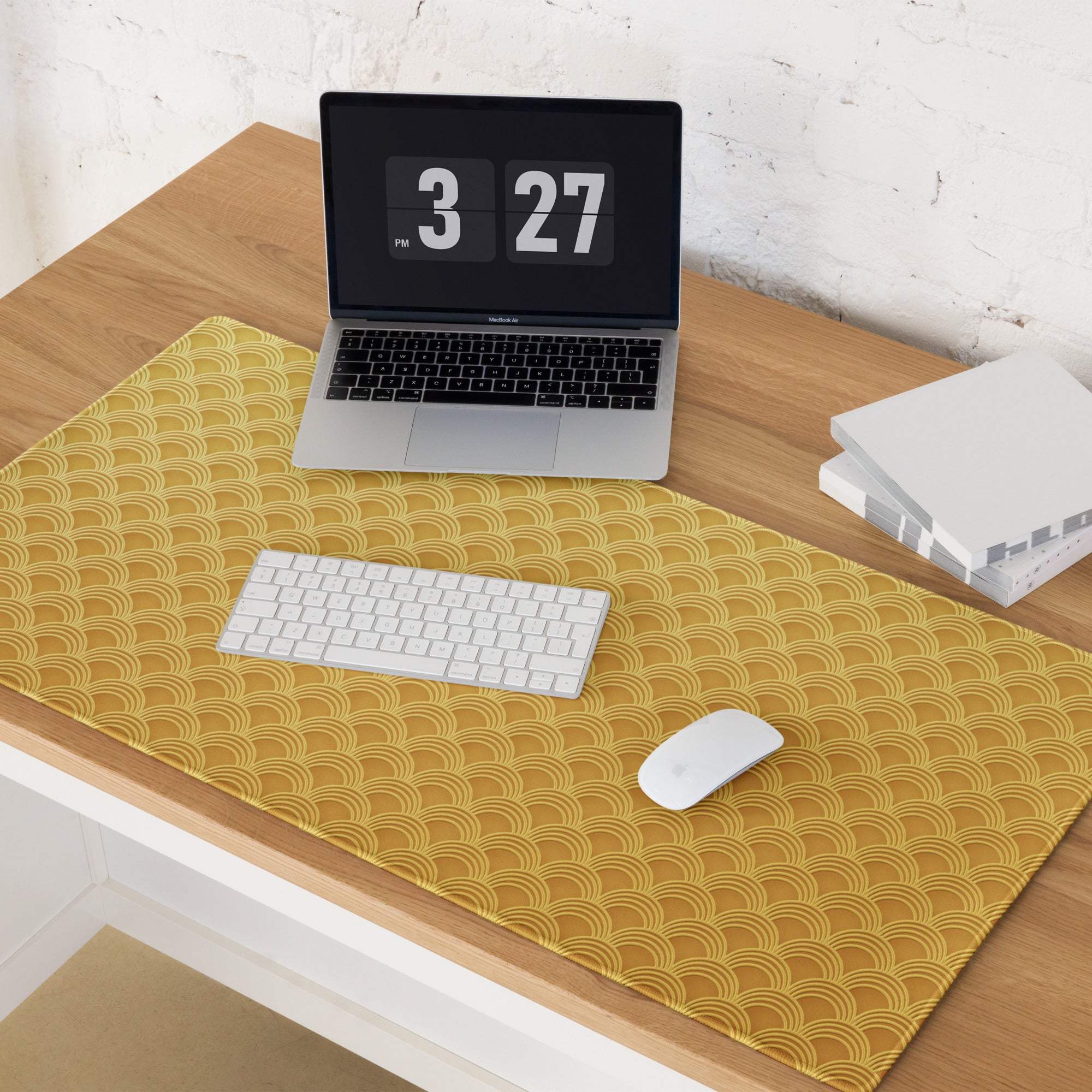 Yellow elegant gold scallop wave pattern on large gaming mouse pad