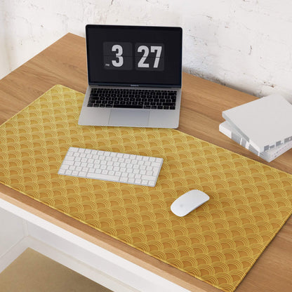 Yellow elegant gold scallop wave pattern on large gaming mouse pad