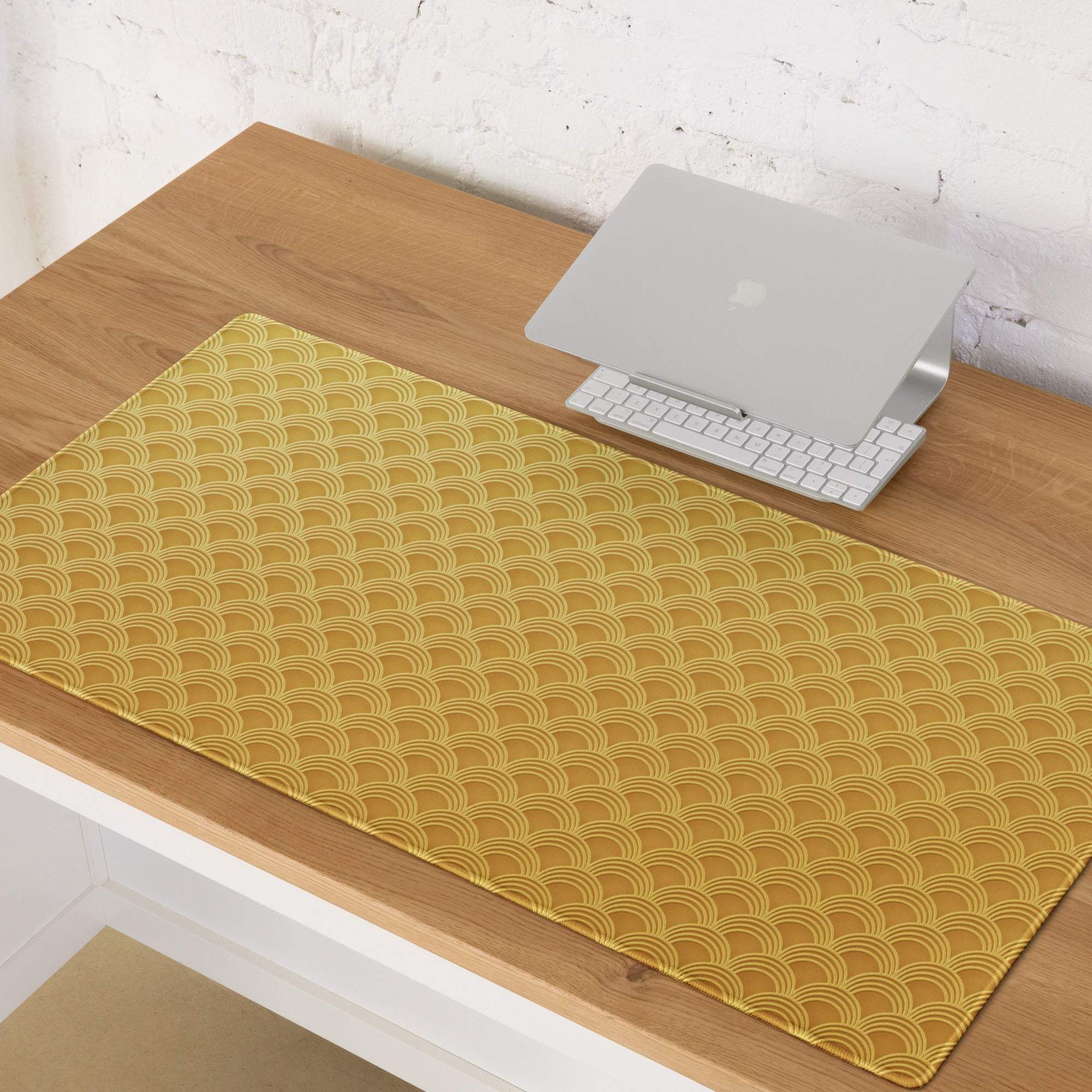 Golden-yellow scalloped wave gaming mouse pad with non-slip rubber base