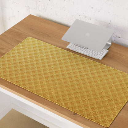 Golden-yellow scalloped wave gaming mouse pad with non-slip rubber base