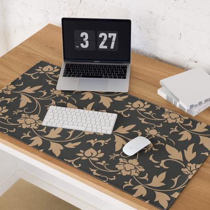 Elegant black and gold floral gaming mouse pad large non-slip stitched