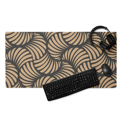 Large tan geometric leaf pattern gaming mouse pad, non-slip backing