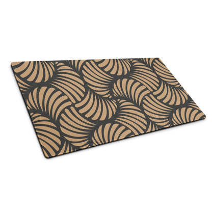 Large tan geometric leaf pattern gaming mouse pad with non-slip backing