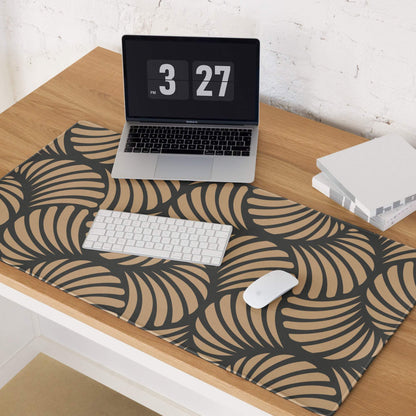 Large tan geometric leaf pattern gaming mouse pad with non-slip backing