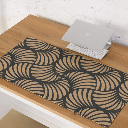 Large tan geometric leaf pattern gaming mouse pad with non-slip backing