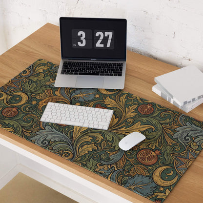 Ornate vintage floral gaming mouse pad with botanical celestial pattern
