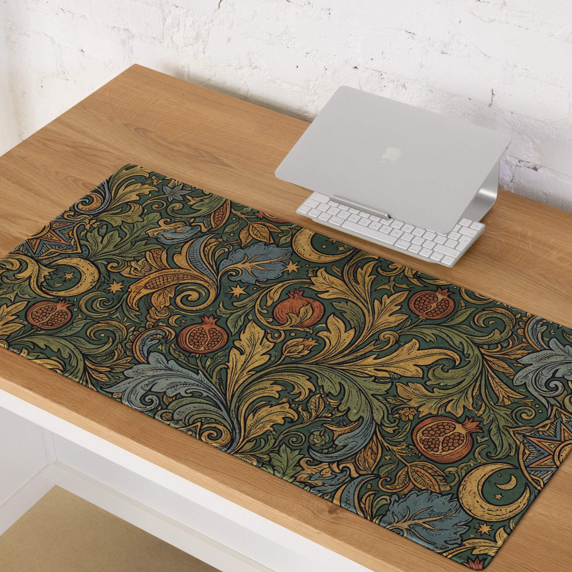 Ornate vintage pomegranate floral large gaming mouse pad