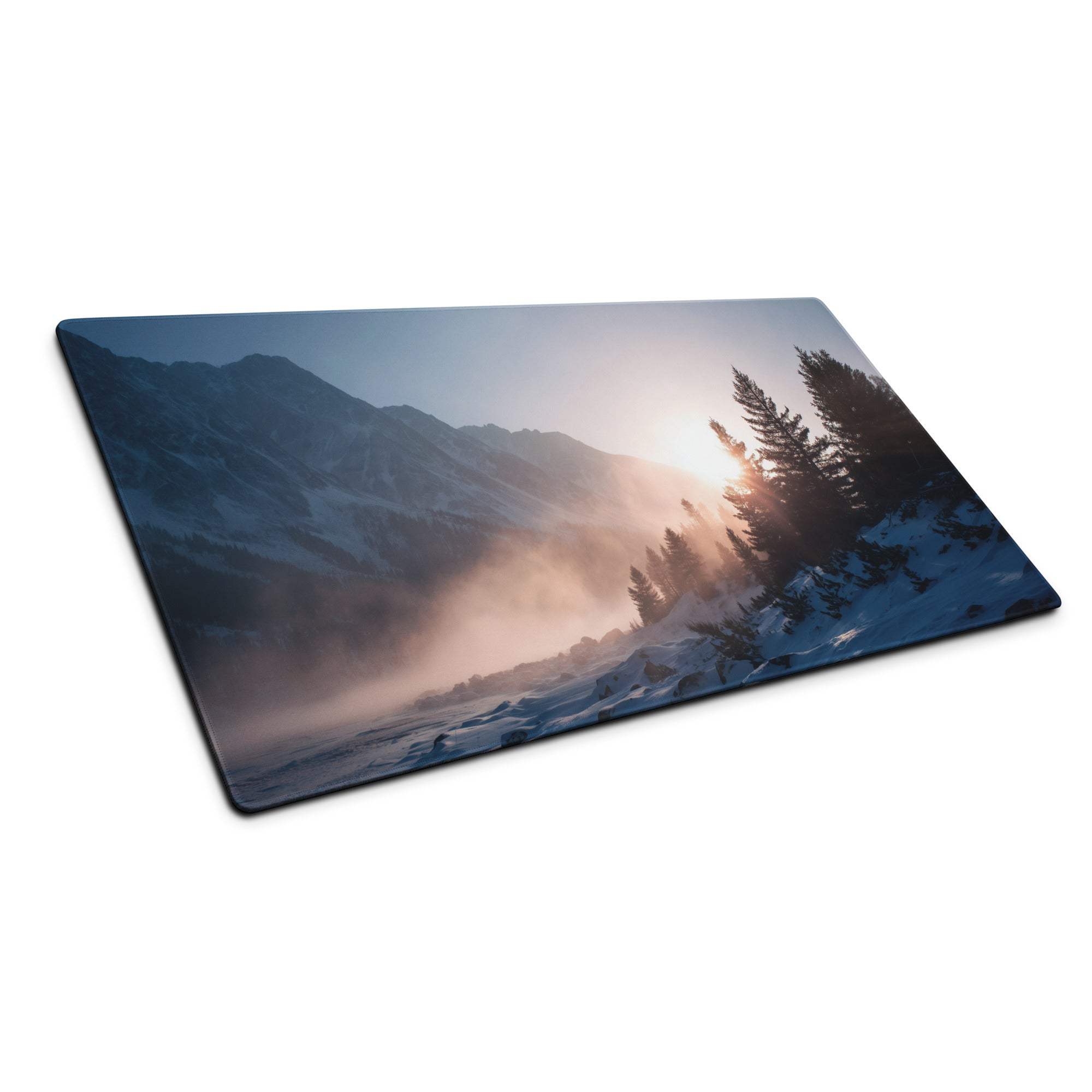Premium Mountain Sunrise blue serene glacier gaming mouse pad with snowy peaks