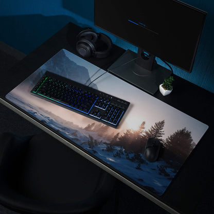 Premium mountain sunrise blue serene glacier gaming mouse pad with snowy peaks