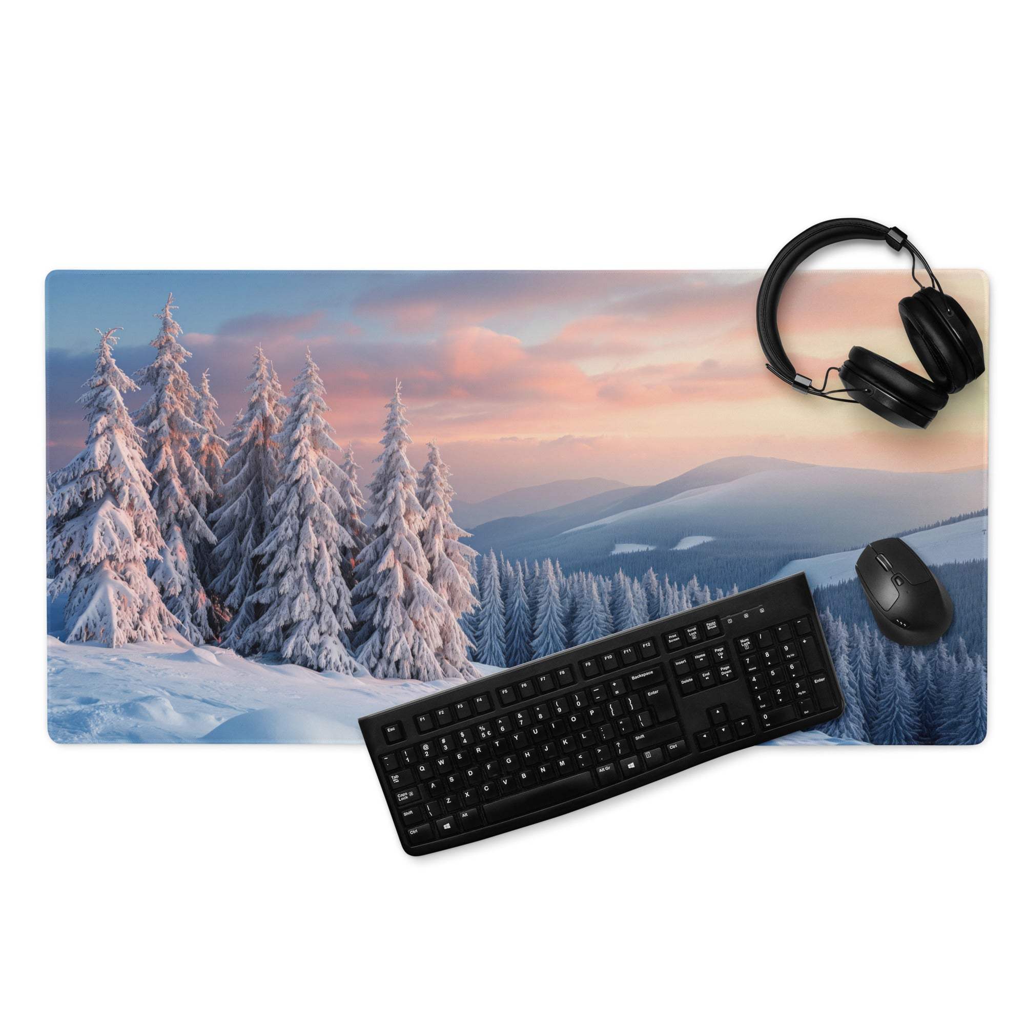 Winter Forest Snowy Landscape Gaming Mouse Pad with serene snow-covered pines