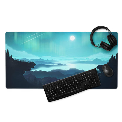 Epic Aurora Landscape gaming mouse pad with aurora borealis, mountains, teal hues