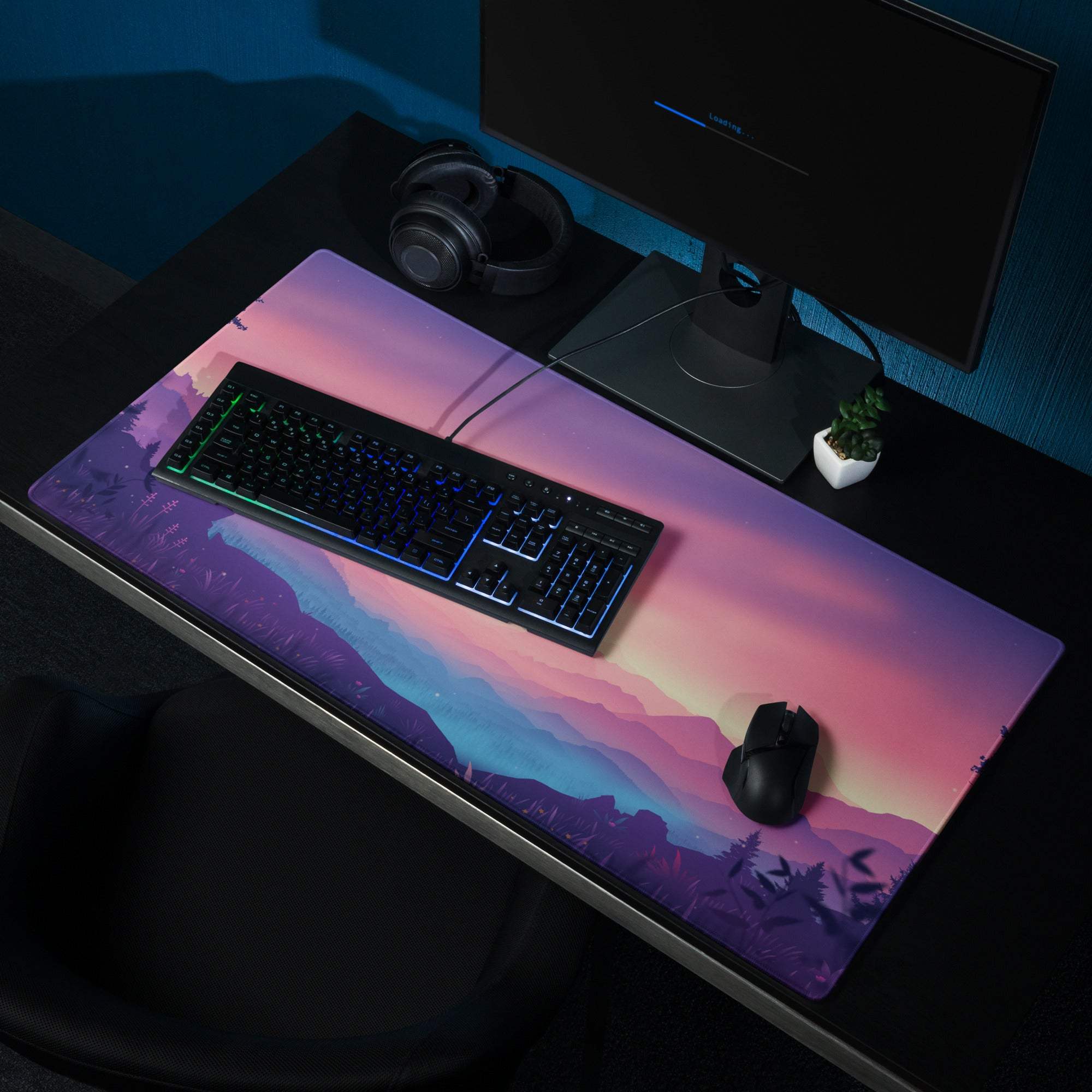 Dreamy Mountain Landscape Sunset Gaming Mouse Pad with Non-Slip Back