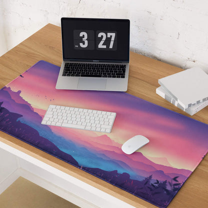 Vibrant pink purple blue gradient mountain sunset gaming mouse pad