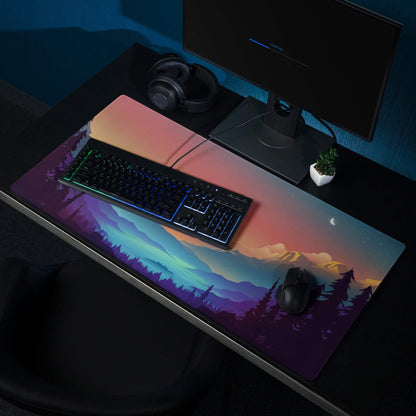Vibrant sunset mountain landscape gaming mouse pad, large non-slip stitched