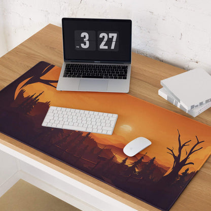 Bold sunset forest theme large gaming mouse pad with orange black design
