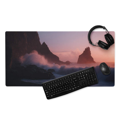 Sunset Ocean large pro gaming mousepad with vivid cliffs, waves, non-slip base