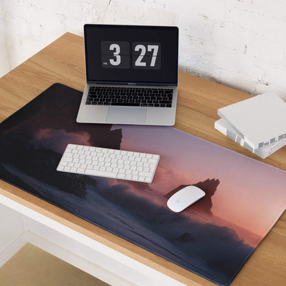 Sunset Ocean large pro gaming mouse pad with pink orange blue sunset design
