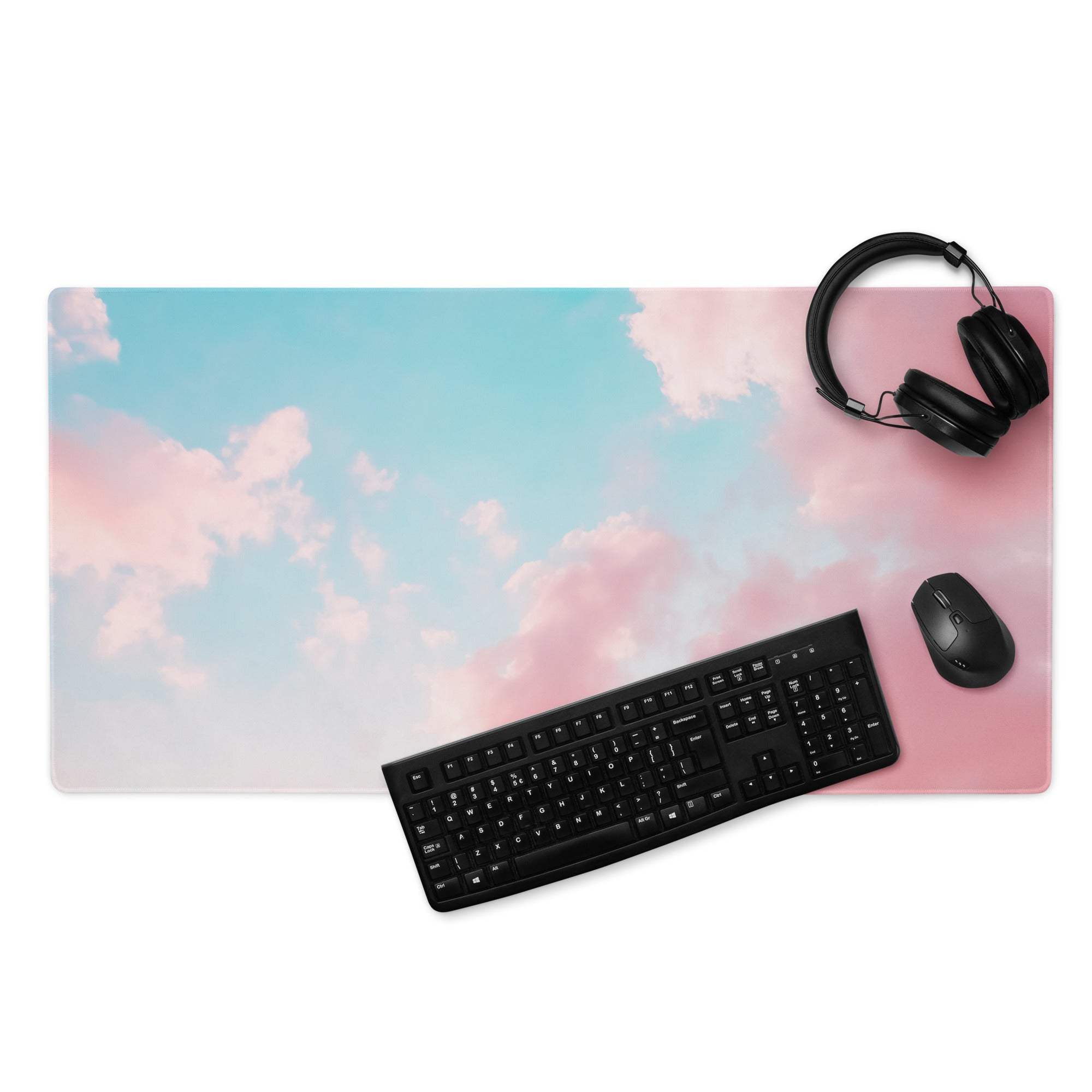 Premium large pastel pink blue sky mouse pad with non-slip base