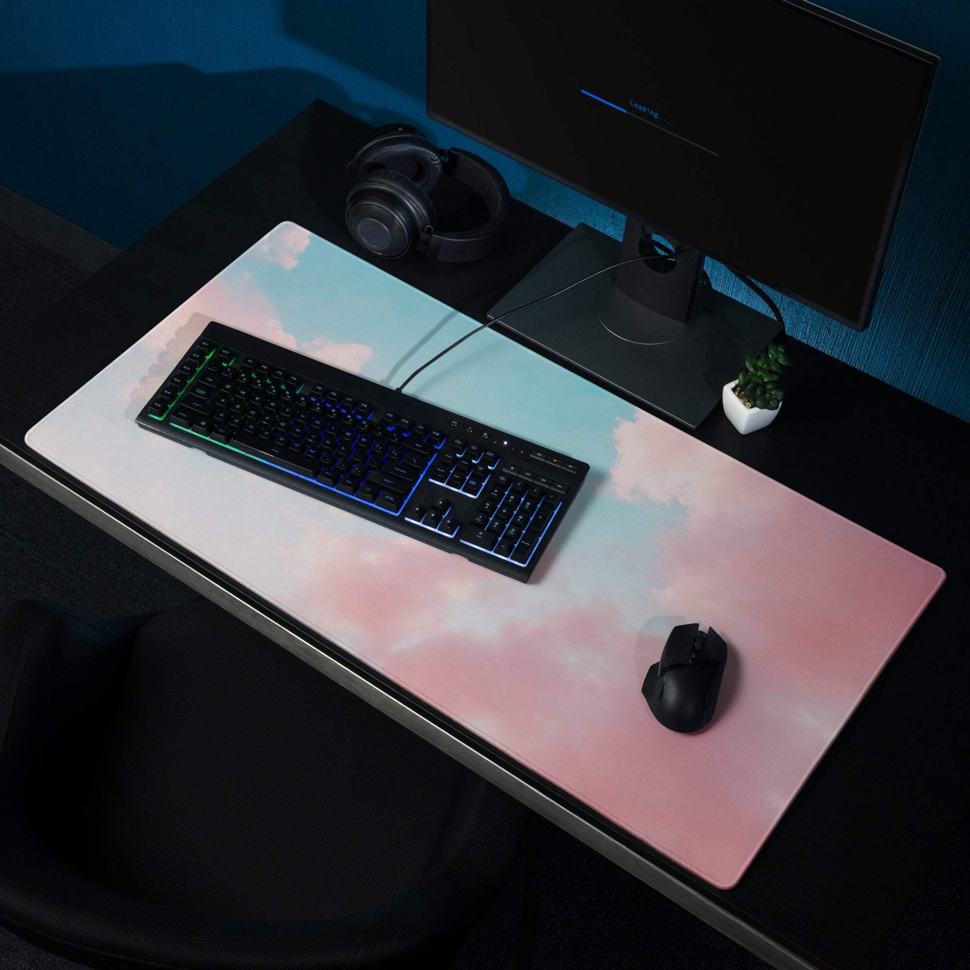 Premium large pastel pink blue sky gradient gaming mousepad non-slip stitched