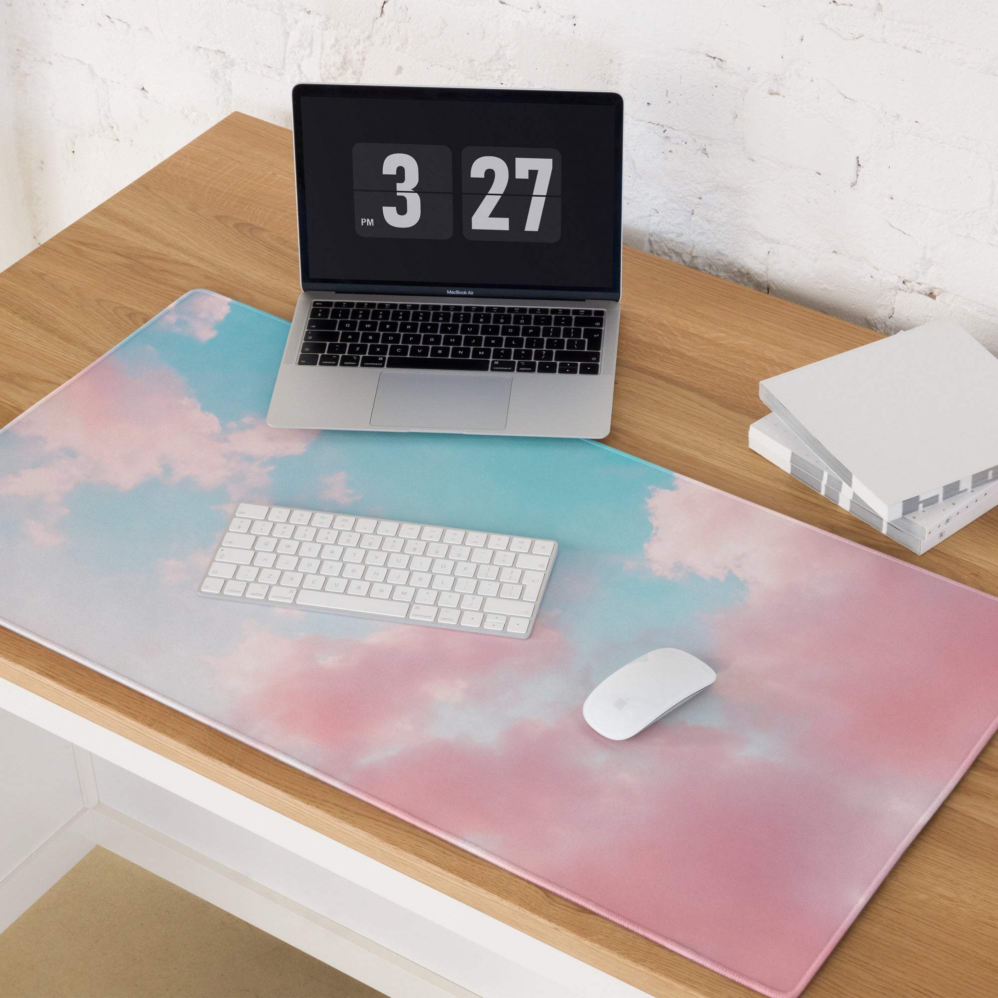 Premium large pastel pink blue sky cloud gaming mouse pad with non-slip base
