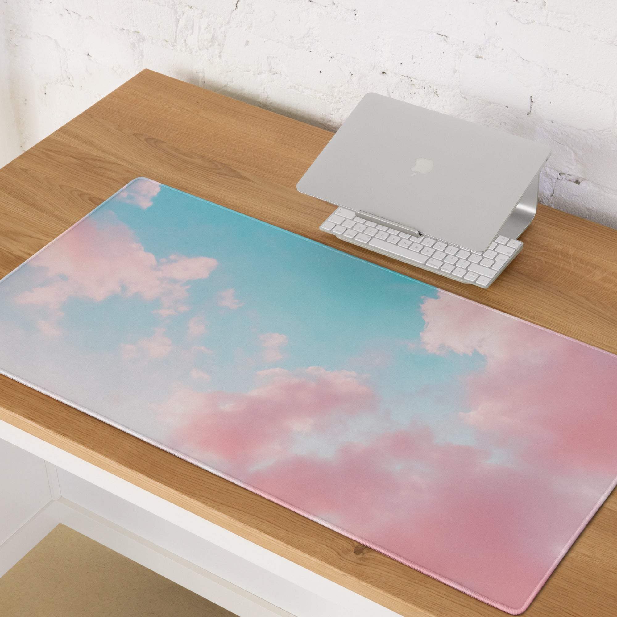 Premium large pastel pink blue sky gaming mouse pad with non-slip base