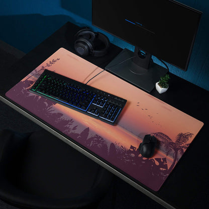 Sunset tropical large gaming mouse pad with vibrant orange-purple sunset design
