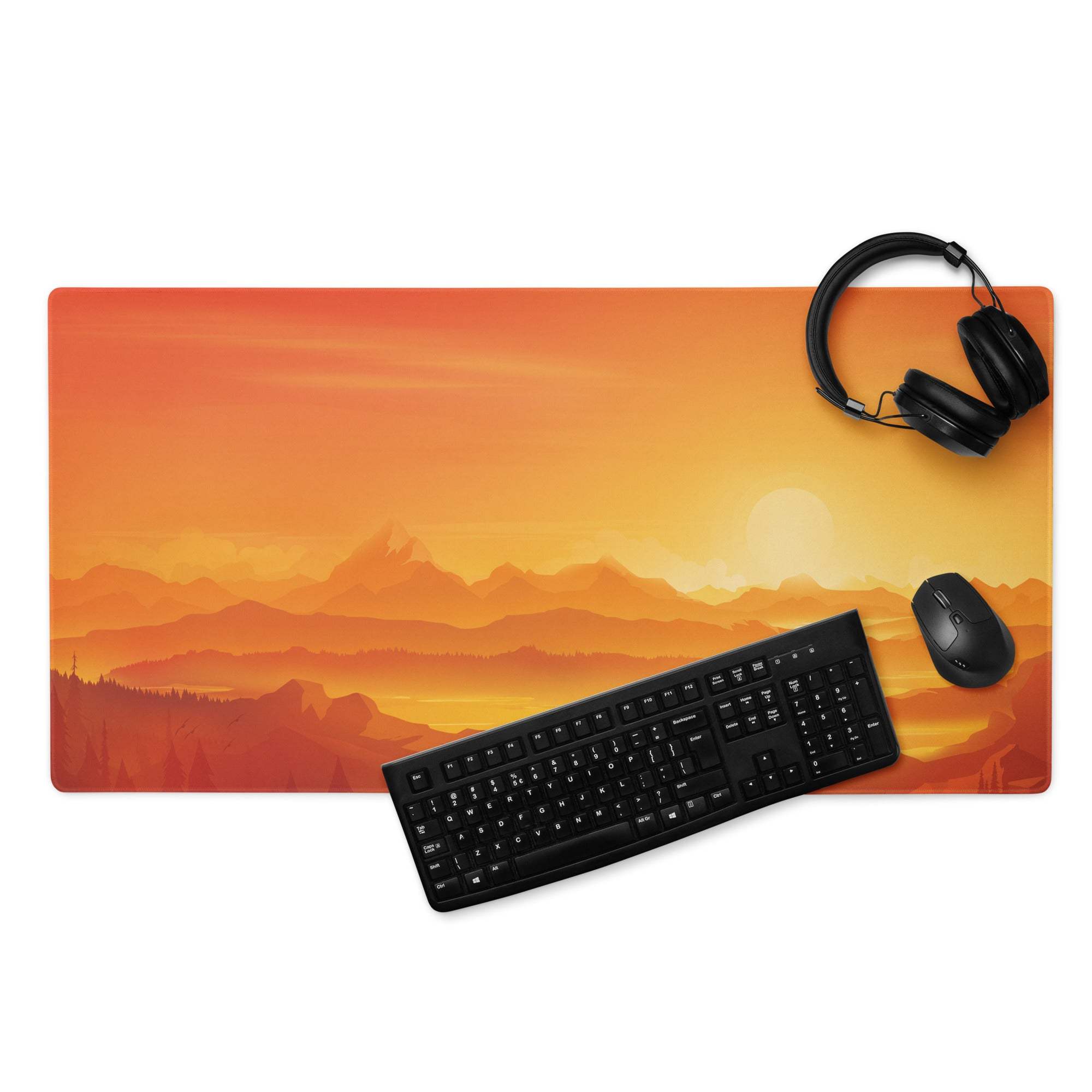 Sunset orange mountain landscape gaming mouse pad with non-slip backing