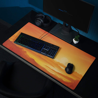 Sunset orange mountain gaming mousepad, smooth surface, non-slip backing