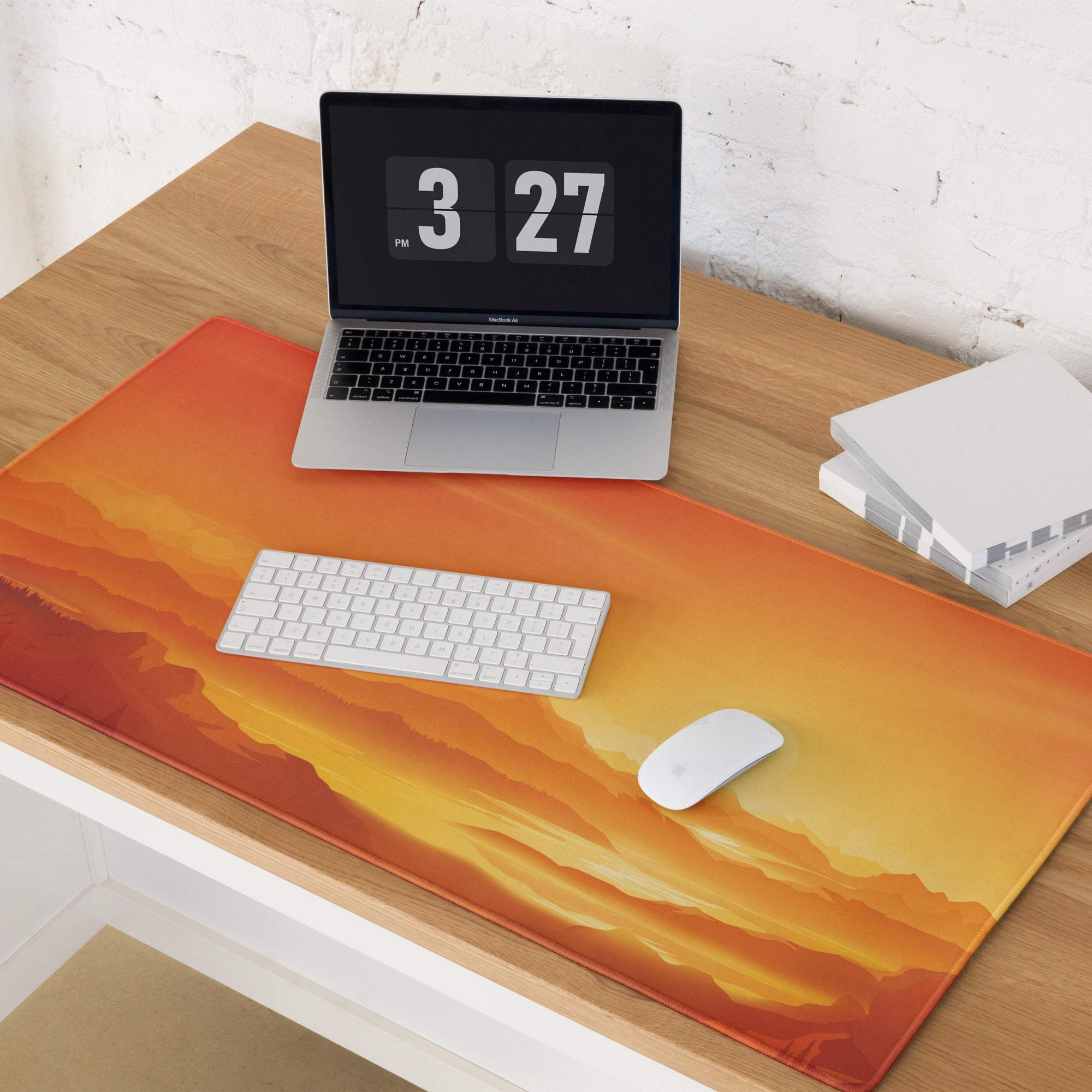 Sunset orange mountain gaming mouse pad with non-slip backing