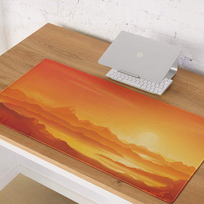 Sunset orange mountain landscape gaming mousepad, large non-slip smooth surface