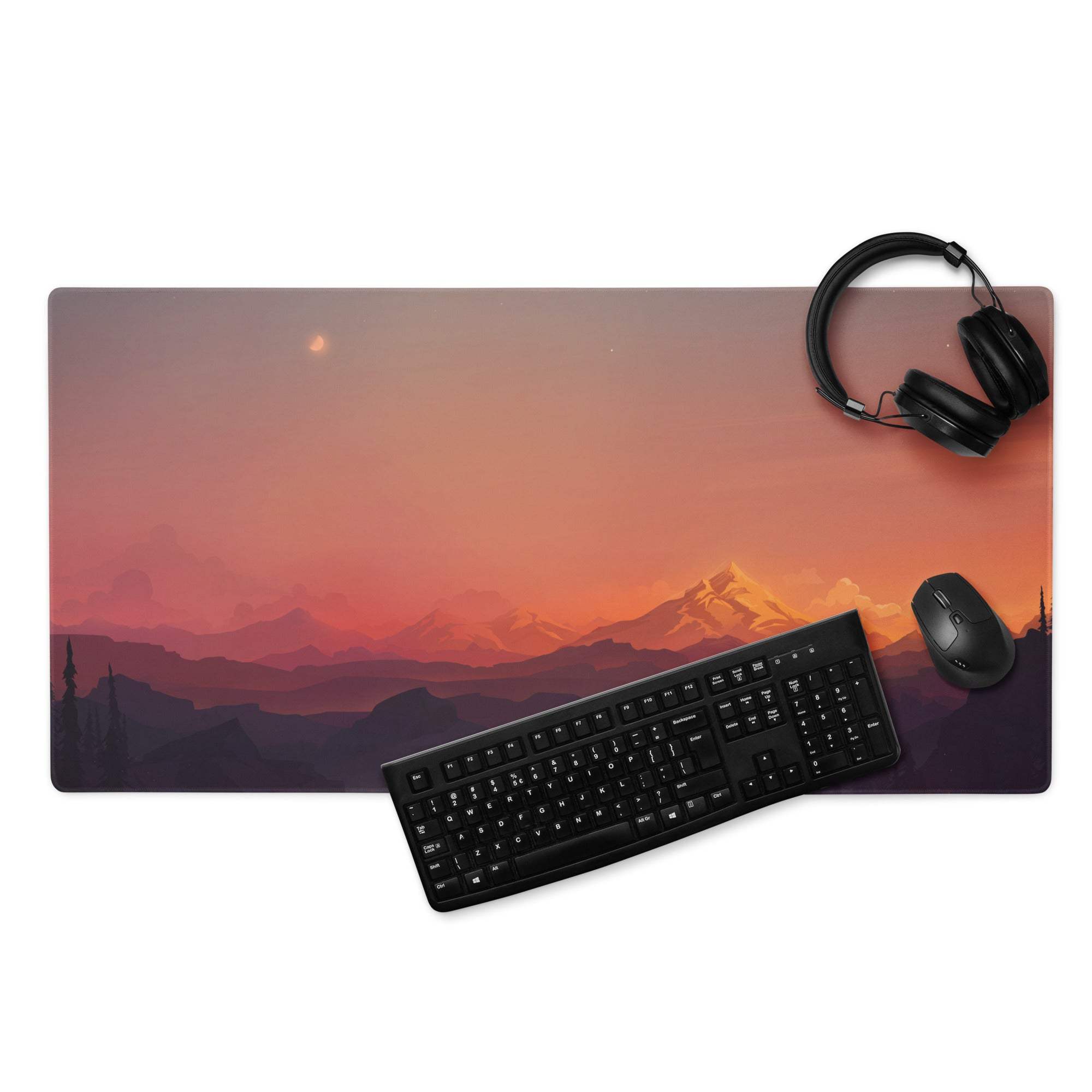 Artistic sunset mountain gaming mouse pad with non-slip bottom