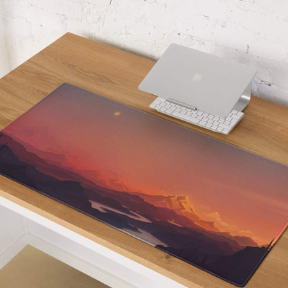 Vibrant sunset over mountains on large artistic gaming mouse pad