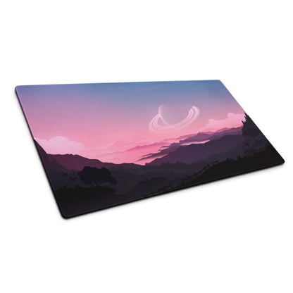 Epic Landscape Pink Sunset gaming mouse pad with mountain twilight and planet
