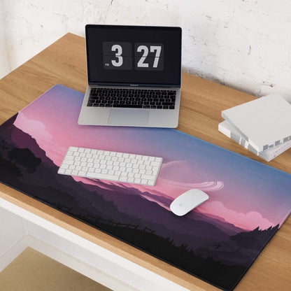 Epic Landscape Pink Sunset gaming mouse pad with gradient sunset over silhouetted mountains