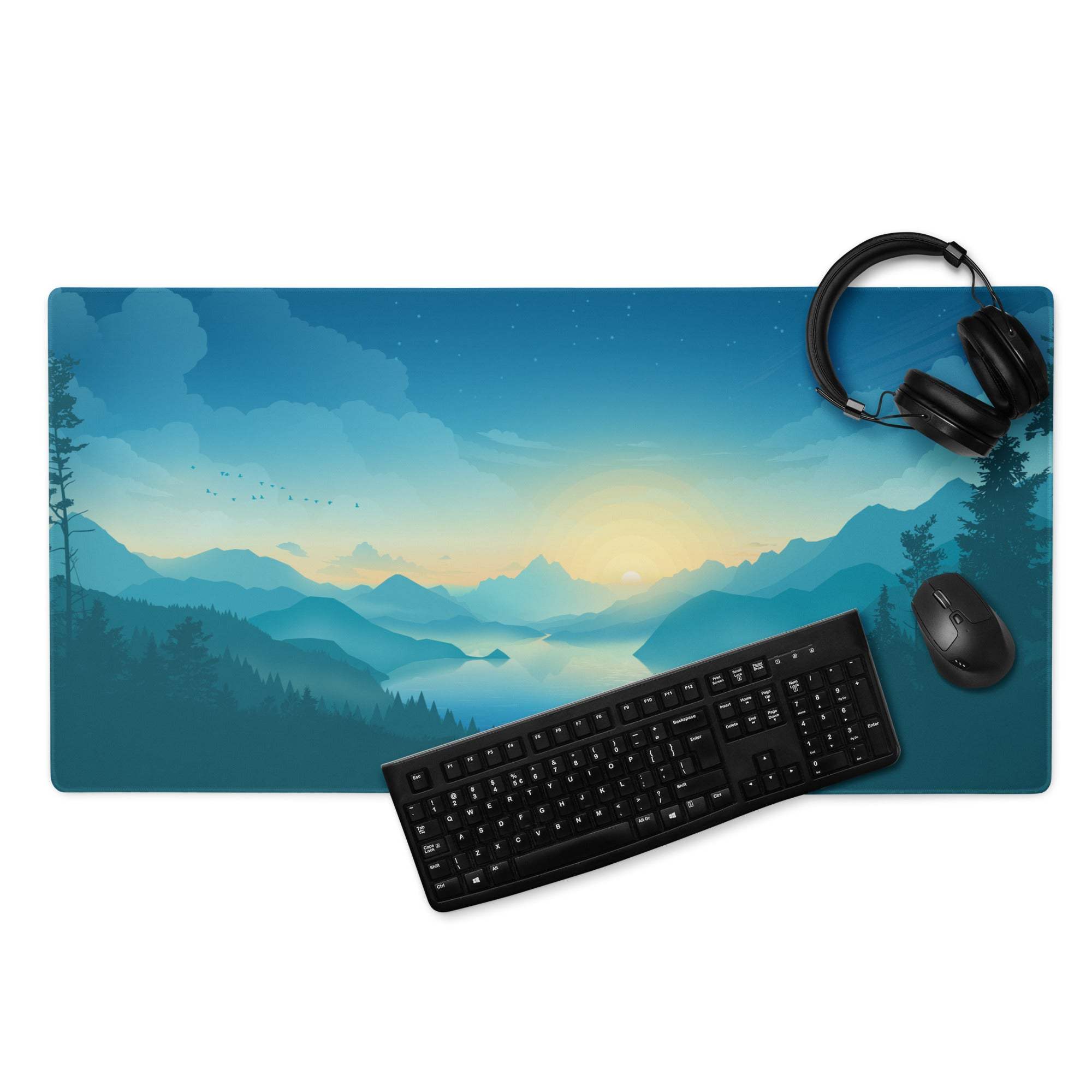 Dreamy Mountain Sunrise blue gradient landscape gaming mouse pad
