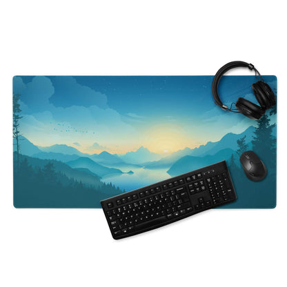 Dreamy Mountain Sunrise blue gradient landscape gaming mouse pad