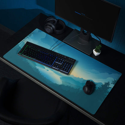 Dreamy Mountain Sunrise Blue Gradient Large Gaming Mouse Pad