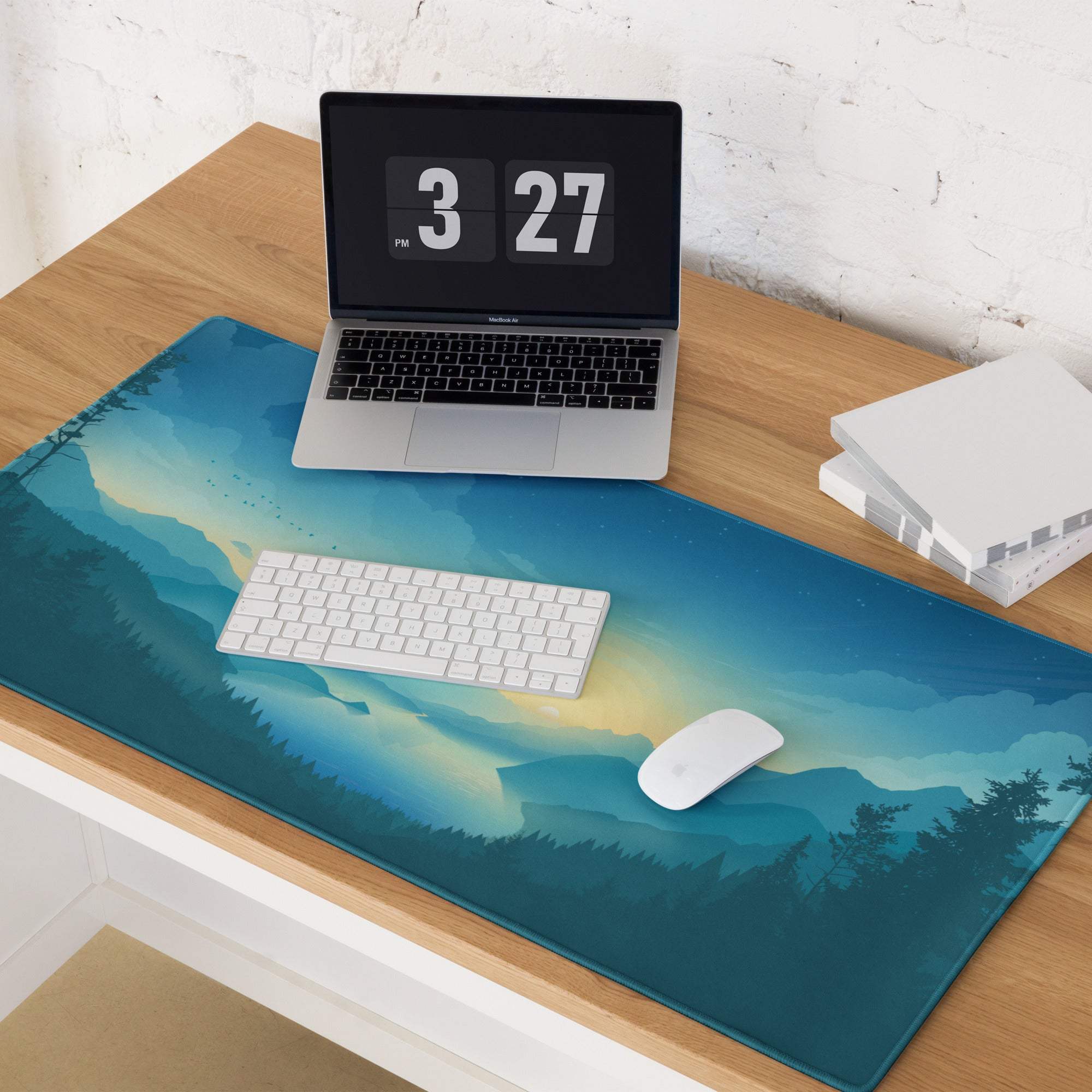 Dreamy mountain sunrise blue gradient large gaming mouse pad